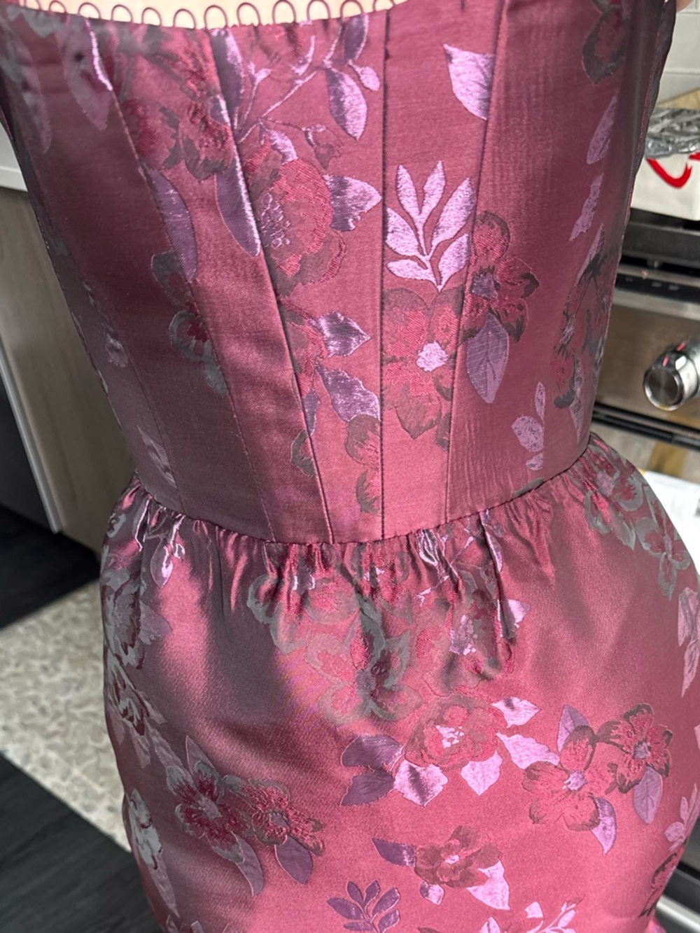 V. CHAPMAN CHERIE OFF-SHOULDER CORSET BROCADE MAXI DRESS - Picture 3 of 3